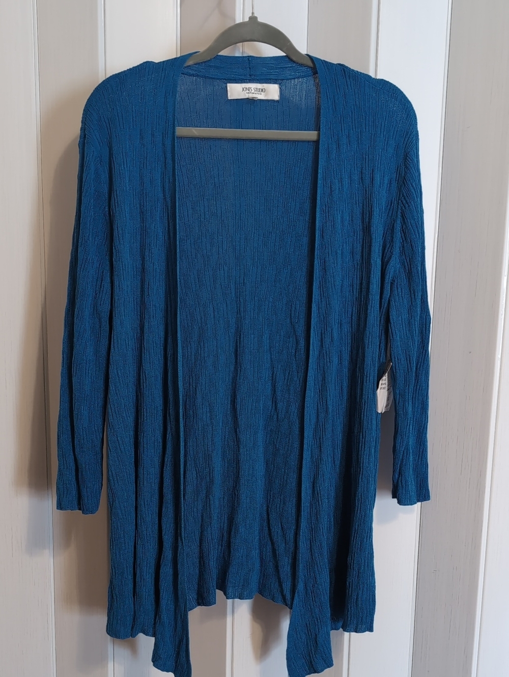 Jones Studio Blue Open-Front Textured Knit Draped Cardigan Sweater Size XL